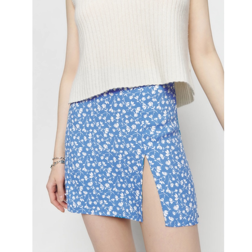 Reformation Women’s Margot Skirt in Marie Blue White Ditsy Floral Mini Skirt 0